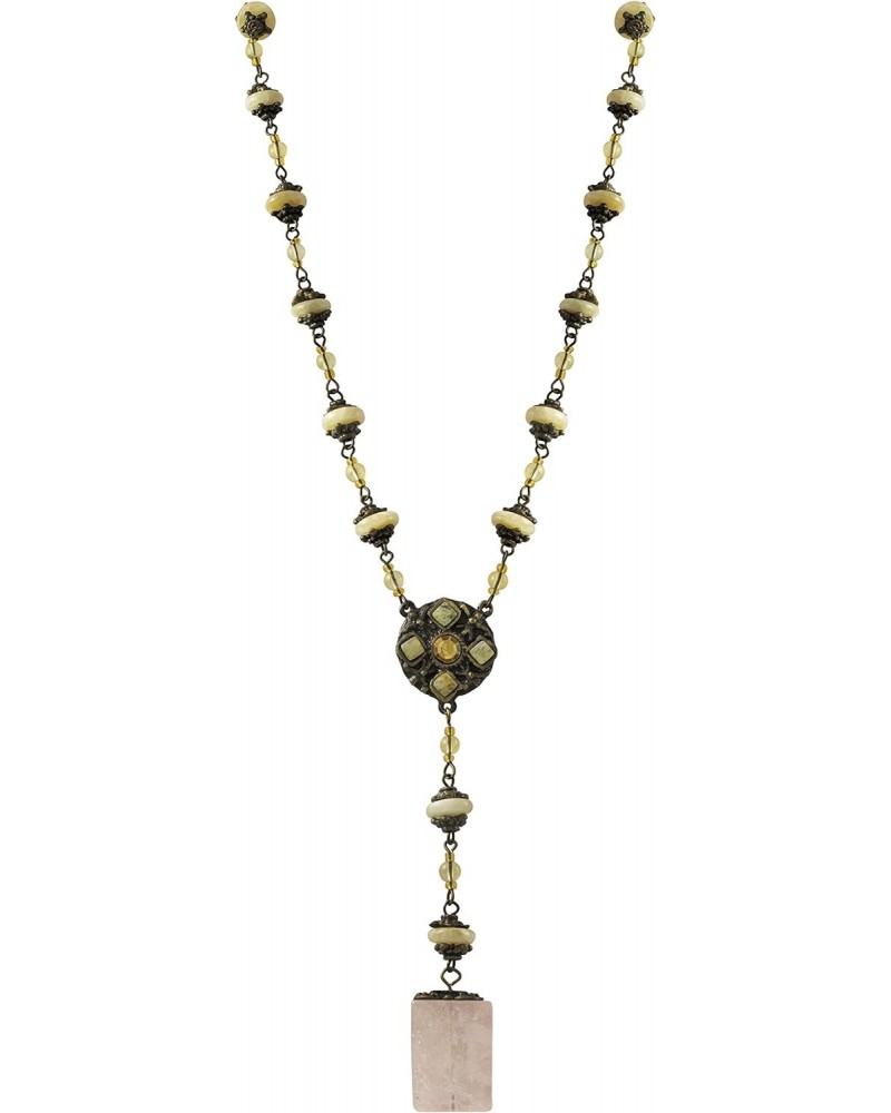 Black Lucite Bead and Pewter Medallion Y Necklace, 16"+2.5" Extender $13.42 Necklaces