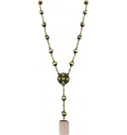 Black Lucite Bead and Pewter Medallion Y Necklace, 16"+2.5" Extender $13.42 Necklaces