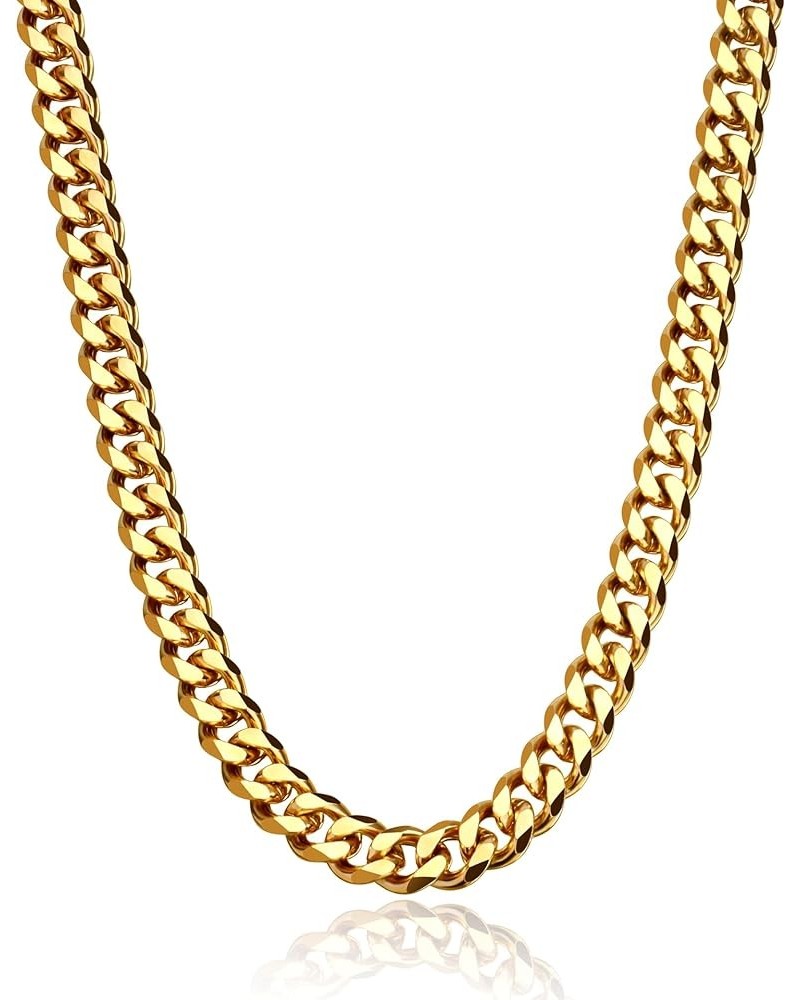 Cuban Link Chain Necklace for Women Men, 18K Gold Plated Diamond-Cut Miami Curb Chain Necklace | 316L Stainless Steel 9mm*22 ...