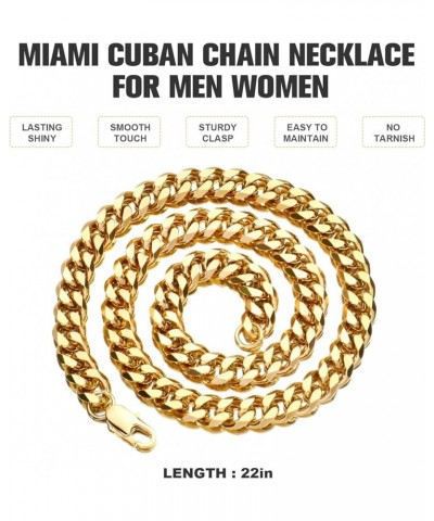 Cuban Link Chain Necklace for Women Men, 18K Gold Plated Diamond-Cut Miami Curb Chain Necklace | 316L Stainless Steel 9mm*22 ...