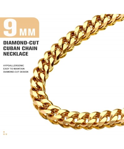 Cuban Link Chain Necklace for Women Men, 18K Gold Plated Diamond-Cut Miami Curb Chain Necklace | 316L Stainless Steel 9mm*22 ...