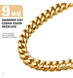 Cuban Link Chain Necklace for Women Men, 18K Gold Plated Diamond-Cut Miami Curb Chain Necklace | 316L Stainless Steel 9mm*22 ...