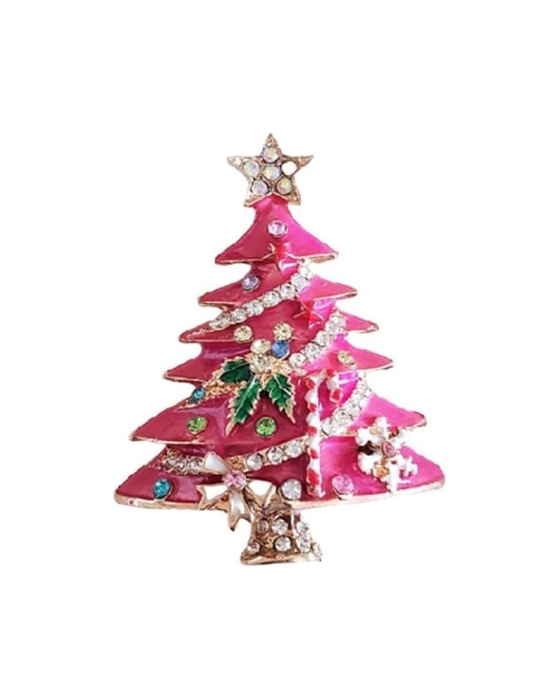 Pink Christmas Tree Rhinestone Brooch, Crystal Enamel Shining Star Christmas Tree Brooch Hat Pin, Vintage Rhinestone Christma...