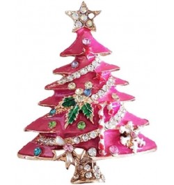 Pink Christmas Tree Rhinestone Brooch, Crystal Enamel Shining Star Christmas Tree Brooch Hat Pin, Vintage Rhinestone Christma...