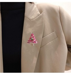 Pink Christmas Tree Rhinestone Brooch, Crystal Enamel Shining Star Christmas Tree Brooch Hat Pin, Vintage Rhinestone Christma...