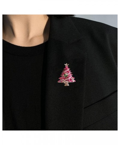 Pink Christmas Tree Rhinestone Brooch, Crystal Enamel Shining Star Christmas Tree Brooch Hat Pin, Vintage Rhinestone Christma...