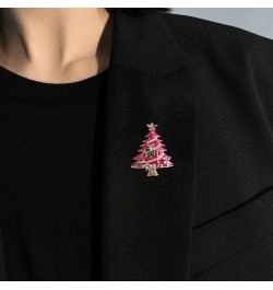 Pink Christmas Tree Rhinestone Brooch, Crystal Enamel Shining Star Christmas Tree Brooch Hat Pin, Vintage Rhinestone Christma...