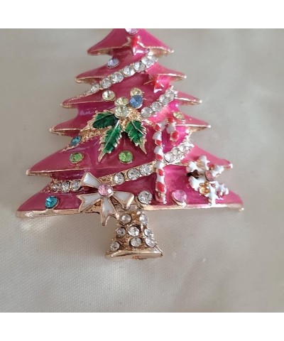 Pink Christmas Tree Rhinestone Brooch, Crystal Enamel Shining Star Christmas Tree Brooch Hat Pin, Vintage Rhinestone Christma...