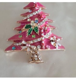 Pink Christmas Tree Rhinestone Brooch, Crystal Enamel Shining Star Christmas Tree Brooch Hat Pin, Vintage Rhinestone Christma...