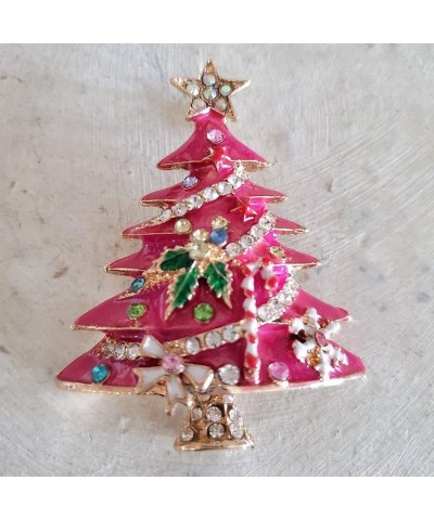 Pink Christmas Tree Rhinestone Brooch, Crystal Enamel Shining Star Christmas Tree Brooch Hat Pin, Vintage Rhinestone Christma...