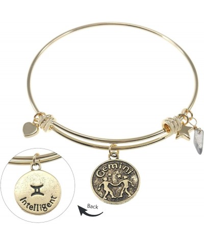 Zodiac Bracelet for Women Gold Plated Retro Constellation Sign Expandable Bangle Bracelet Round Disc Astrology Bracelet Gemst...