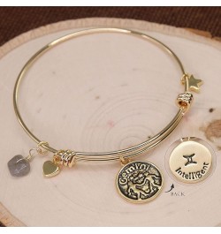 Zodiac Bracelet for Women Gold Plated Retro Constellation Sign Expandable Bangle Bracelet Round Disc Astrology Bracelet Gemst...