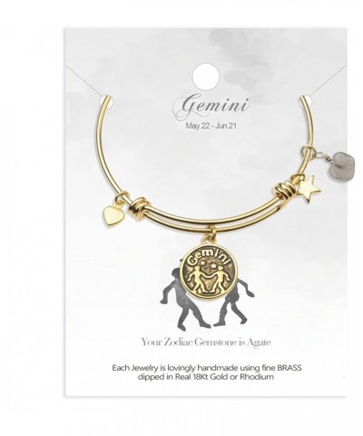 Zodiac Bracelet for Women Gold Plated Retro Constellation Sign Expandable Bangle Bracelet Round Disc Astrology Bracelet Gemst...