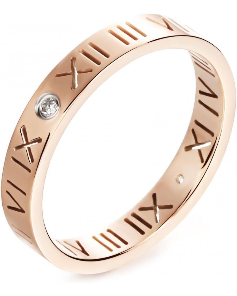 Womens Mens Stainless Steel CZ Rings Band Hollow Roman Numeral Promise Engagement Ring Couples (Rose Gold, 6) $7.83 Rings