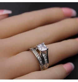 Wedding Ring Sets Couples Rings Women's Sterling Silver Princess CZ Men's Stainless Steel Bands Women's size 08 & Men's size ...