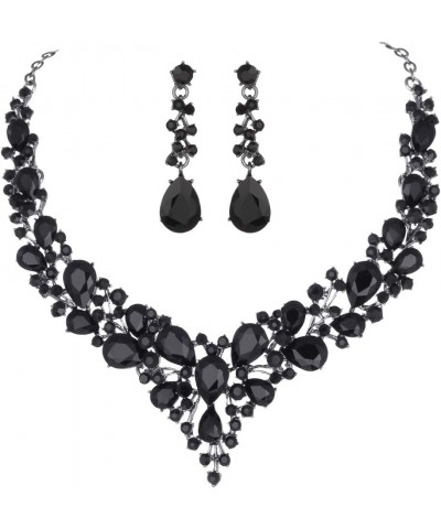 Bridal Austrian Crystal Necklace and Earrings Jewelry Set Gifts fit with Wedding Dress Black-Black tone $14.99 Jewelry Sets