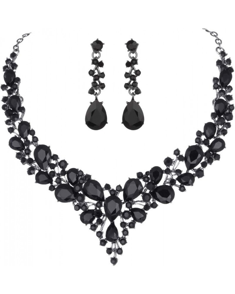 Bridal Austrian Crystal Necklace and Earrings Jewelry Set Gifts fit with Wedding Dress Black-Black tone $14.99 Jewelry Sets