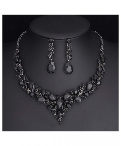 Bridal Austrian Crystal Necklace and Earrings Jewelry Set Gifts fit with Wedding Dress Black-Black tone $14.99 Jewelry Sets