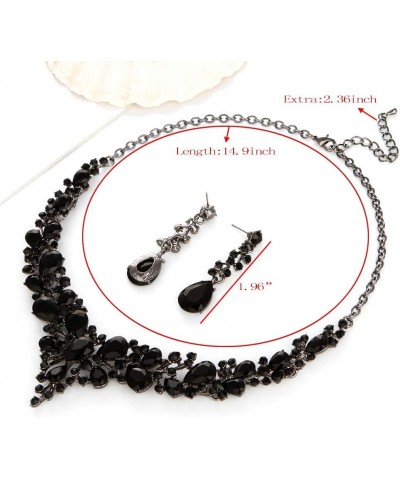 Bridal Austrian Crystal Necklace and Earrings Jewelry Set Gifts fit with Wedding Dress Black-Black tone $14.99 Jewelry Sets