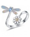 925-Sterling-Silver Dragonfly Daisy Rings for Women - Adjustable Wrap Flower Ring Cubic Zirconia Cute Animal Insect Jewelry G...