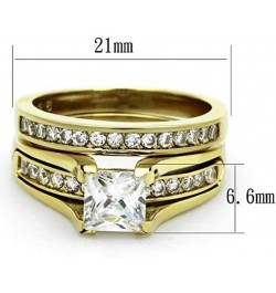 His and Her 14K Gold Plated Stainless Steel 3 Piece Wedding Engagement Ring and Men's Band Set Women's Size 05 Men's Size 07 ...