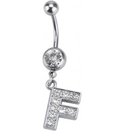 Dangle Belly Button Rings Initial 14G Surgical Steel Navel Ring 26 Letters Cubic Zirconia Body Piercing F $10.63 Body Jewelry