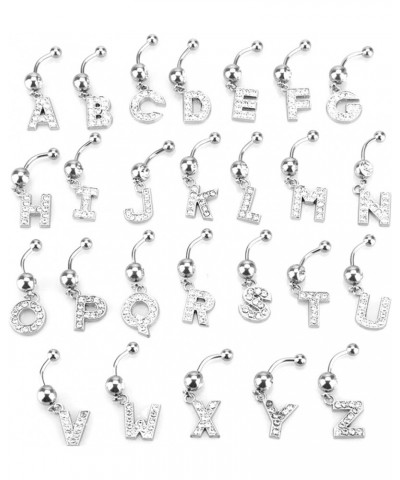 Dangle Belly Button Rings Initial 14G Surgical Steel Navel Ring 26 Letters Cubic Zirconia Body Piercing F $10.63 Body Jewelry