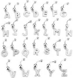 Dangle Belly Button Rings Initial 14G Surgical Steel Navel Ring 26 Letters Cubic Zirconia Body Piercing F $10.63 Body Jewelry