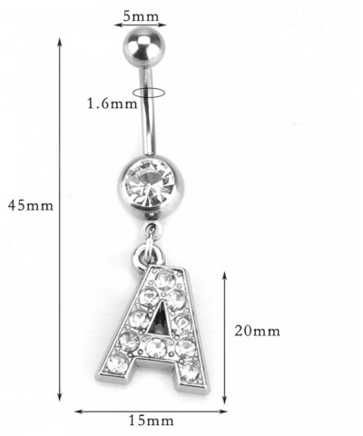 Dangle Belly Button Rings Initial 14G Surgical Steel Navel Ring 26 Letters Cubic Zirconia Body Piercing F $10.63 Body Jewelry