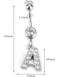 Dangle Belly Button Rings Initial 14G Surgical Steel Navel Ring 26 Letters Cubic Zirconia Body Piercing F $10.63 Body Jewelry