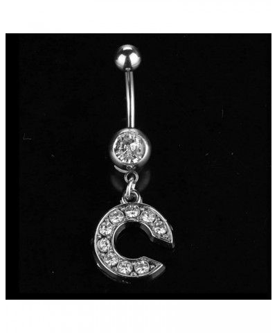 Dangle Belly Button Rings Initial 14G Surgical Steel Navel Ring 26 Letters Cubic Zirconia Body Piercing F $10.63 Body Jewelry