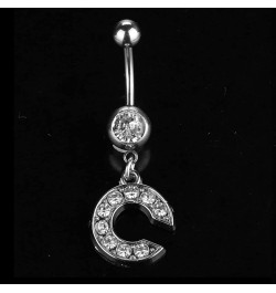 Dangle Belly Button Rings Initial 14G Surgical Steel Navel Ring 26 Letters Cubic Zirconia Body Piercing F $10.63 Body Jewelry