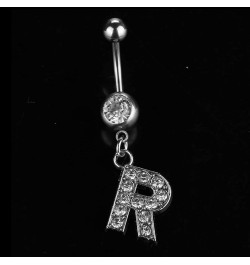 Dangle Belly Button Rings Initial 14G Surgical Steel Navel Ring 26 Letters Cubic Zirconia Body Piercing F $10.63 Body Jewelry