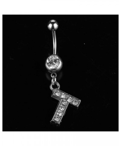 Dangle Belly Button Rings Initial 14G Surgical Steel Navel Ring 26 Letters Cubic Zirconia Body Piercing F $10.63 Body Jewelry