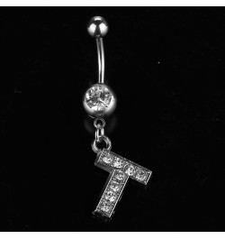 Dangle Belly Button Rings Initial 14G Surgical Steel Navel Ring 26 Letters Cubic Zirconia Body Piercing F $10.63 Body Jewelry