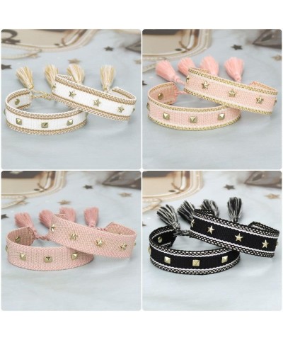 Men Women Adjustable Vintage Style Rope Braided Studded Friendship Bracelet Woven white $9.78 Bracelets