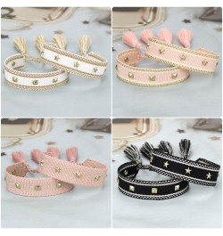 Men Women Adjustable Vintage Style Rope Braided Studded Friendship Bracelet Woven white $9.78 Bracelets