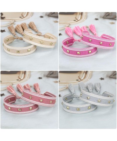 Men Women Adjustable Vintage Style Rope Braided Studded Friendship Bracelet Woven white $9.78 Bracelets