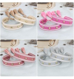 Men Women Adjustable Vintage Style Rope Braided Studded Friendship Bracelet Woven white $9.78 Bracelets