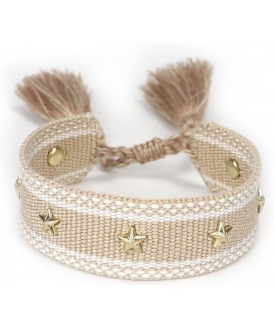 Men Women Adjustable Vintage Style Rope Braided Studded Friendship Bracelet Woven white $9.78 Bracelets