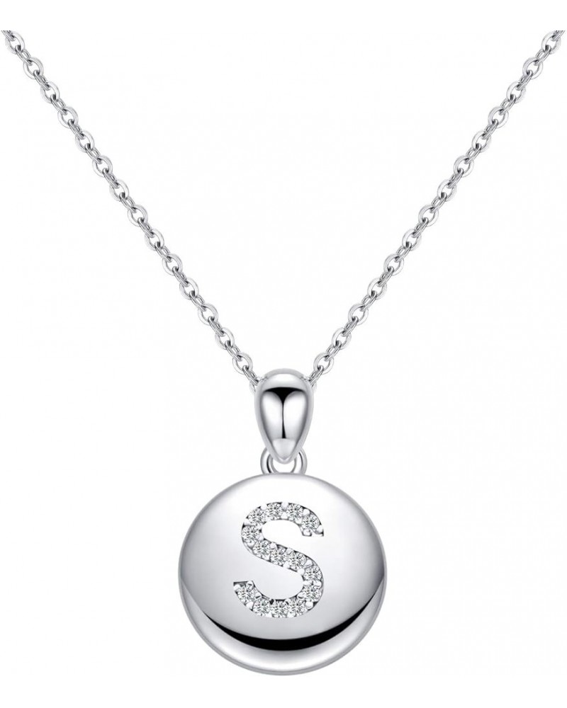 Letter Initial Necklace for Women Girls, 16" Round Disc Engraved CZ Initial Necklace 14K Gold White Gold Plated Letter Neckla...