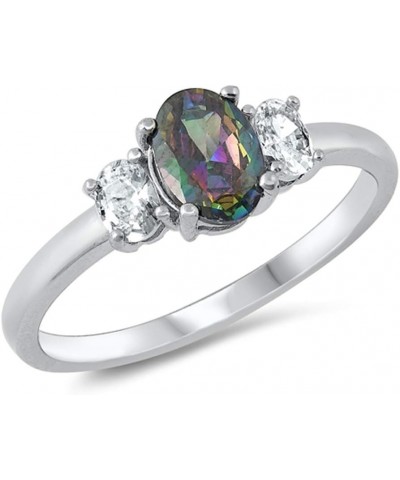 CHOOSE YOUR COLOR Sterling Silver Oval Ring Mystic (Simulated Topaz) $9.02 Rings