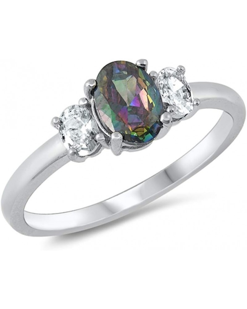 CHOOSE YOUR COLOR Sterling Silver Oval Ring Mystic (Simulated Topaz) $9.02 Rings