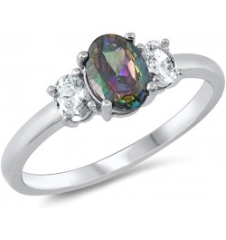 CHOOSE YOUR COLOR Sterling Silver Oval Ring Mystic (Simulated Topaz) $9.02 Rings