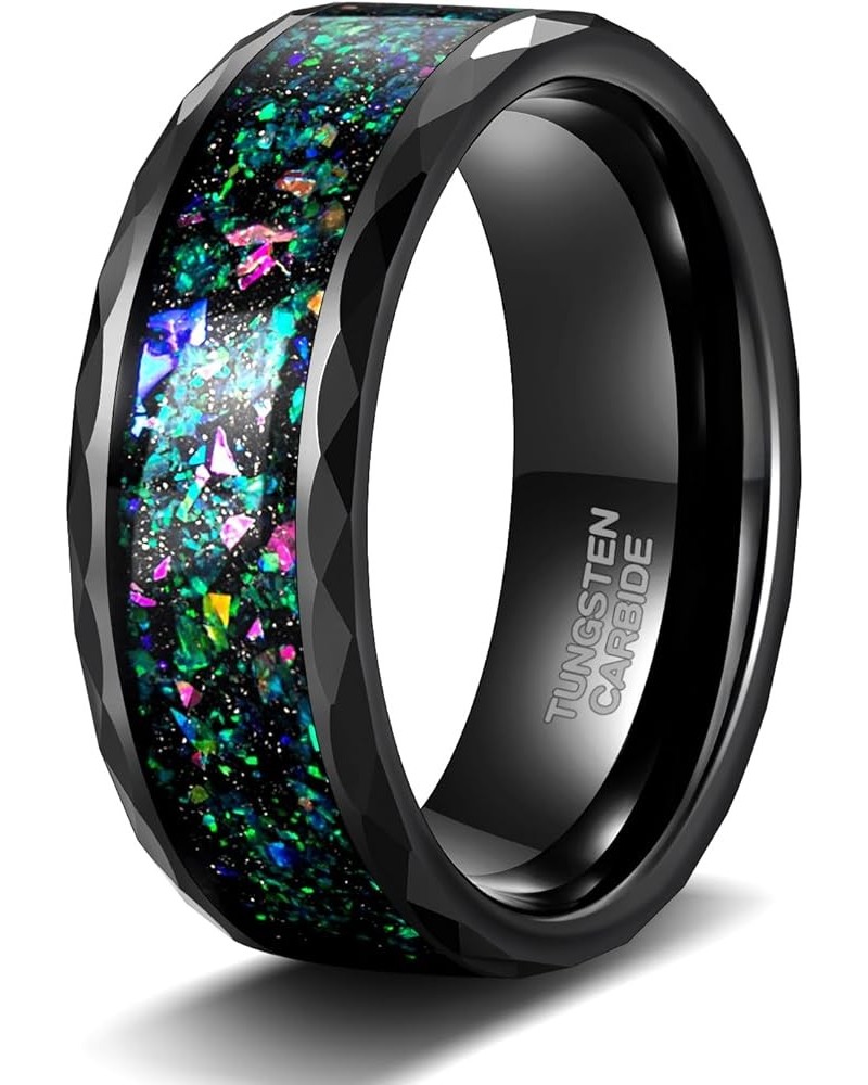 4MM 8MM Tungsten Wedding Band Multi-Faceted Edge with Multi-Colors Opal Inlay Wedding Ring Comfort Fit for Women Size 4-14 8M...