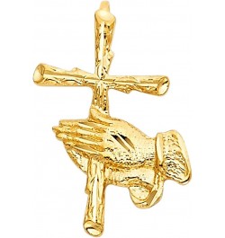 14K Yellow Gold Religious Praying Hands with Cross Pendant - Crucifix Charm Polish Finish - Handmade Spiritual Symbol - Gold ...