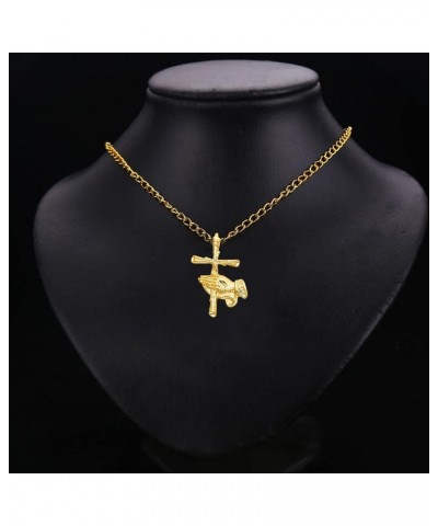 14K Yellow Gold Religious Praying Hands with Cross Pendant - Crucifix Charm Polish Finish - Handmade Spiritual Symbol - Gold ...