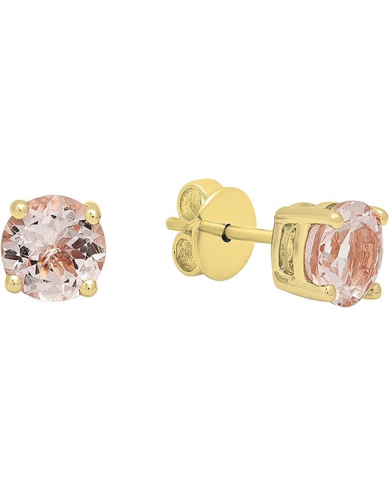 Round Morganite Solitaire Stud Earrings for Women in 10K Gold Yellow Gold 0.95 Carat | Push Back $49.15 Earrings