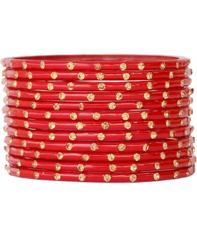 Indian Bollywood Jewelry Bangles Set Ethnic Glass Wedding Bracelets Bangles 12pc Red 2.4 Inches $8.40 Bracelets