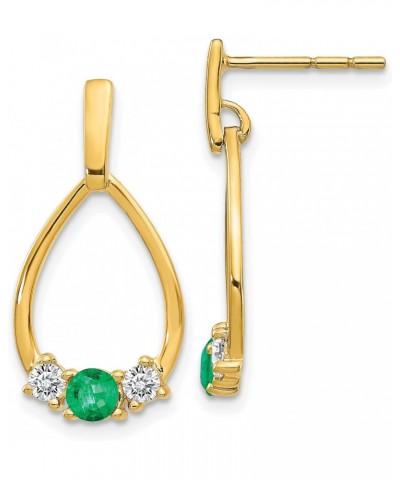 14k Yellow Gold Emerald and White Sapphire Post Dangle Earrings - 22mm $147.15 Earrings